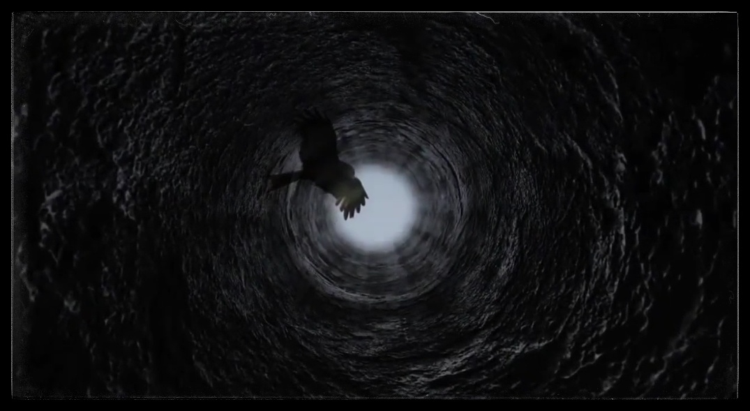 Image of eagle flying out of tunnel